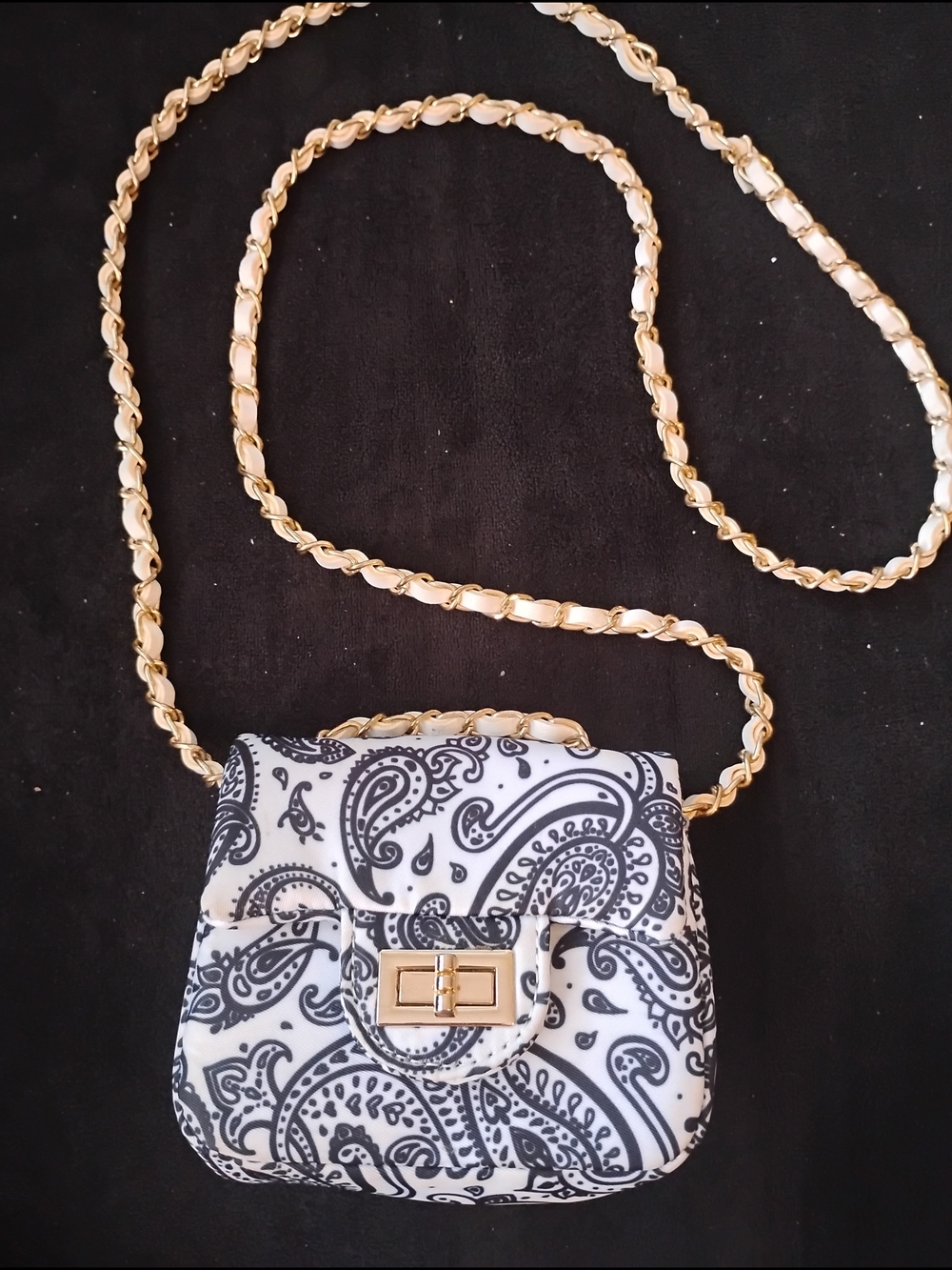Bam Forever Navy Blue & White Paisley Bandana Chain Mini Shoulder Bag